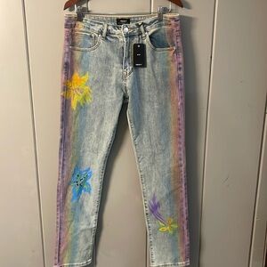 NWT Forever 21 Size 32 Rainbow Denim Men’s Jeans Festival Boho Fairy Whimsical